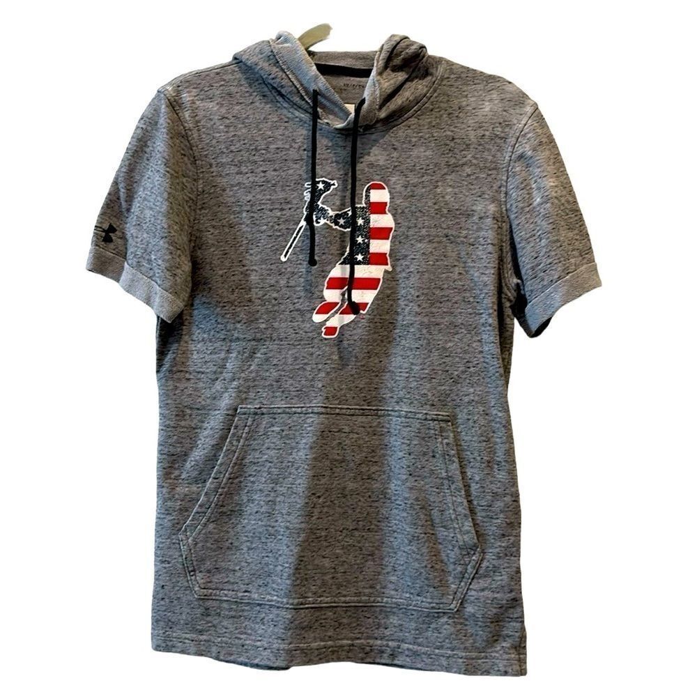 Under Armour Freedom Runner Flag Rare Burnout Short Sleeve Hoodie Small​​​​​​